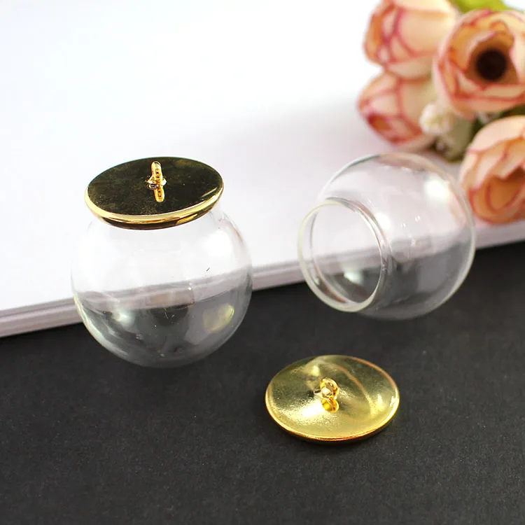 6 шт 30 мм 20 мм Шар, стеклянная сфера Ожерелье Подвески с простая Кепка пустая стеклянная подвеска в виде флакона Diy Поиск - Окраска металла: 30MM Ball Gold Cap