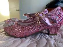 Zapatos de princesa para niñas, zapatillas con flores y brillantina para niñas pequeñas, incluye tacón alto y moño estilo mariposa, en azul, rosa y plata, talla 26-38