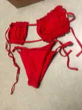 Bikini Bandeau plisado para mujer, bañador Sexy, conjunto de Mini Bikini con Tanga, ropa de playa, traje de baño 2021