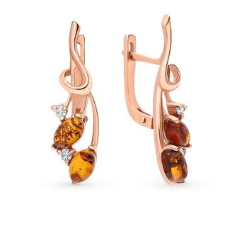 

Silver earrings with cubic zirconia and amber sunlight sample 925