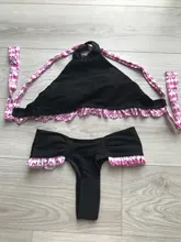Miyouj-Bikini negro con cuello Halter para mujer, conjunto de Bikini con encaje de onda, bañador elegante para mujer, traje de baño