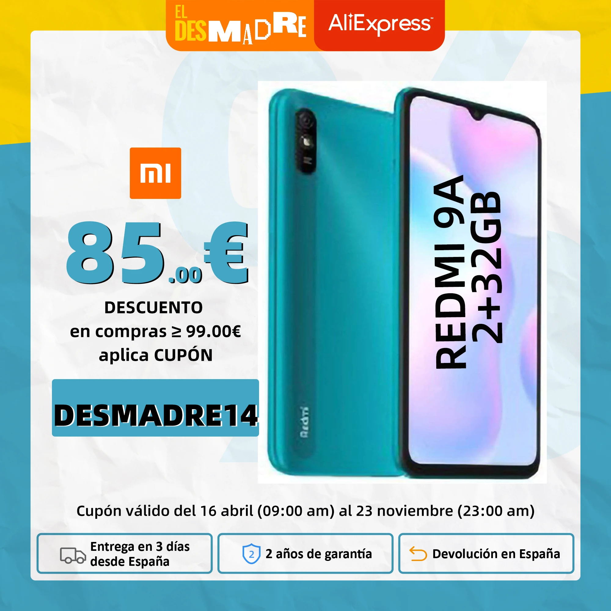 [Versión Garantía Española Oficial] Xiaomi Redmi 9A/9AT 2GB 32GB teléfono inteligente 5000mAh MediaTek Helio G25 6,53 ”HD 13MP