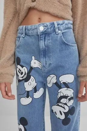 Bershka Women 'S Mickey Mouse 90's Jean Special Creation Autumn New Season  Cool Flare Jean|Jeans| - AliExpress