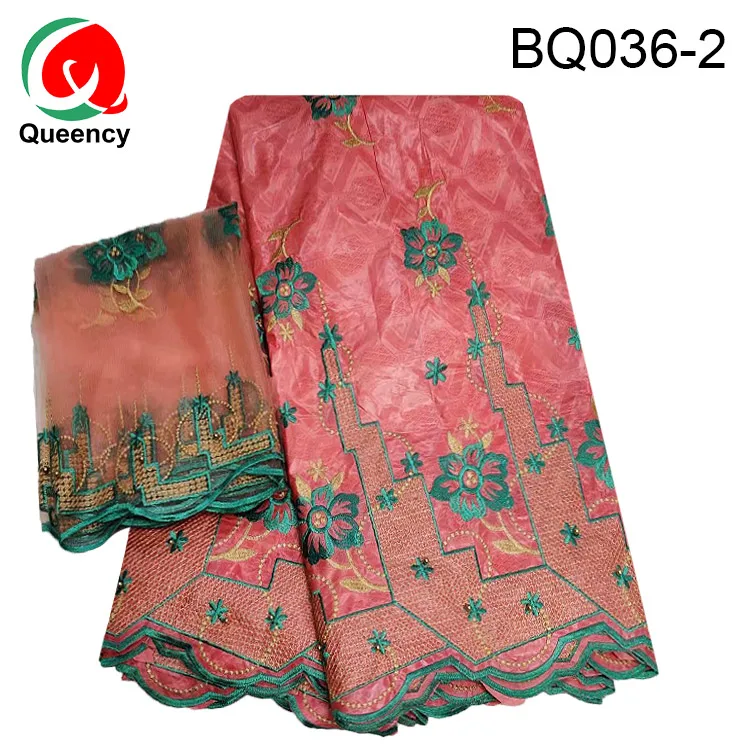 BQ036-Африканский Базен Fabirc матч кружева хорошая вышивка снизу с бисером для женщин платья 5+ 2 ярдов