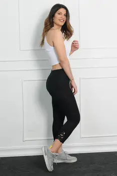 

Sans Textile Women 'S Black Lace Detail Lycra Jersey Fabric Leggings Pants 65 N15858