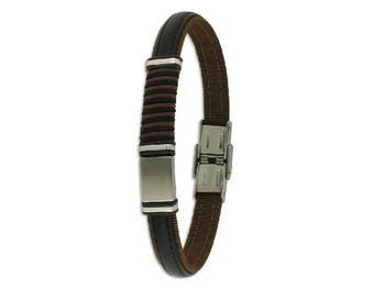 

Boy bracelet combined with steel leather and fabric nautico Brown