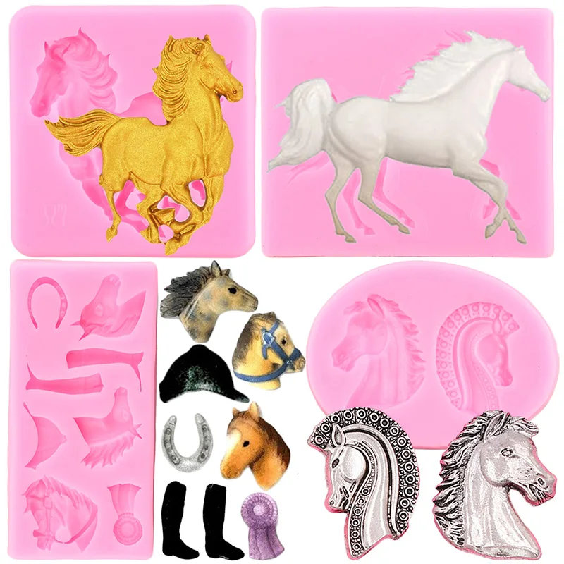 Stampo In Silicone Per Cavalli 3D Stampi Per Fondente A Ferro Di Cavallo Testa Di Cavallo Cupcake Topper Stampo Cake Decorating Candy Stampi Per Pasta