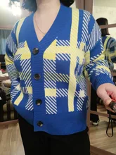 Sweaters Cardigans Checkered Plaid Colorfaith Korean Fashionable Women's Knitwears Buttons