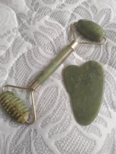 Gua Sha-Rodillo de piedra de jade para masaje facial, rodillo estiramiento piel cuello, doble cabezal, relajación de la piel, piedra de jade natural