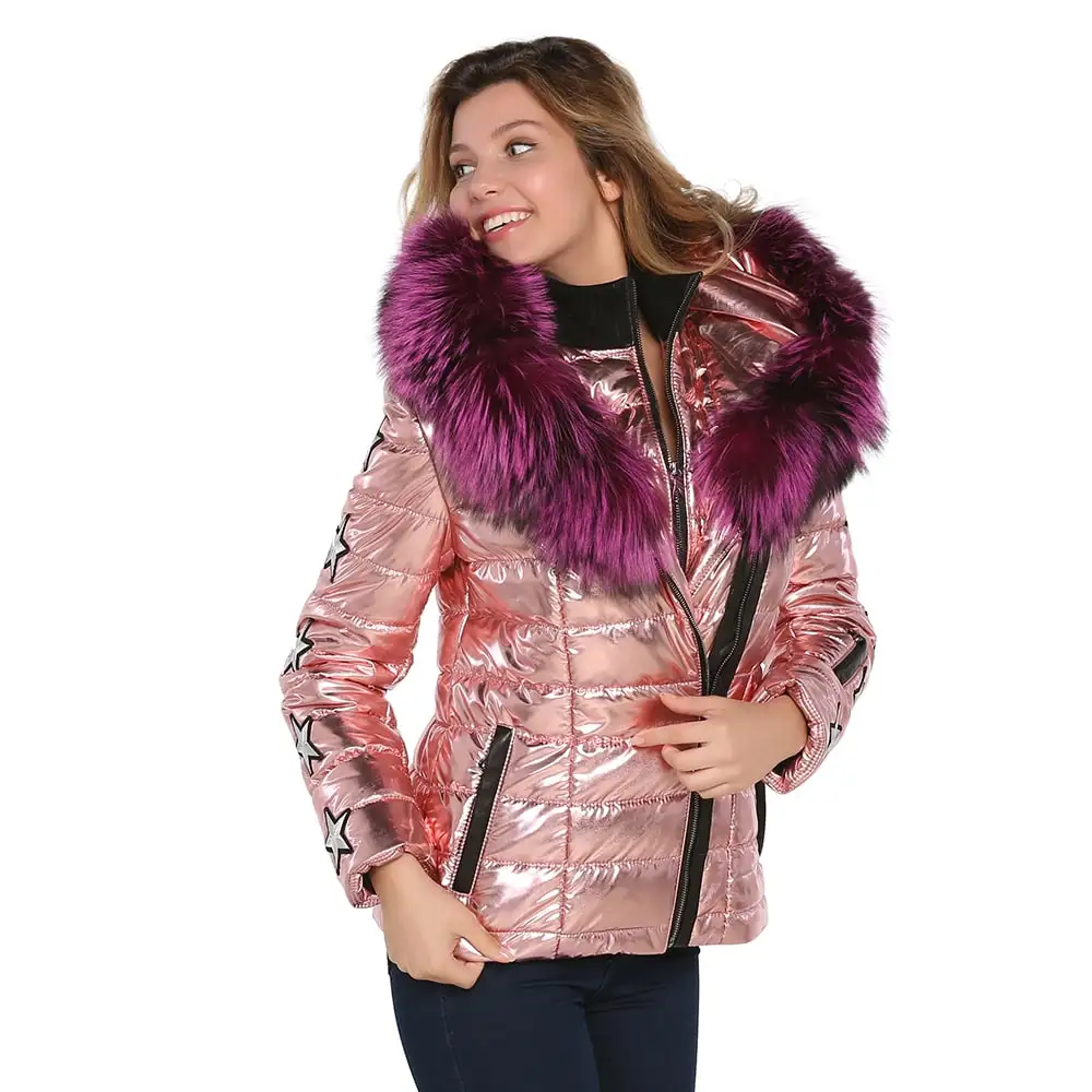 K_9013_Metalic_Pink__Puffer_Star_Woman_Jacket_With_Fur_Front_Side_2