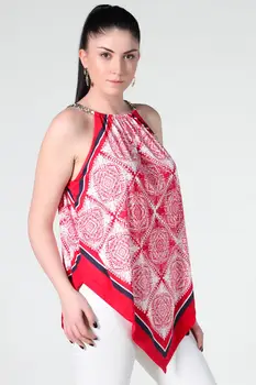 

Sans Textile Women 'S Red Collar Accessorized Handkerchief Bluz 65 N15631
