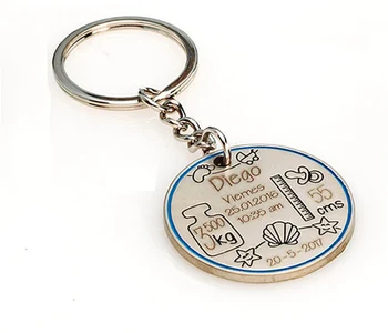 

Lot 15 keychains metal etchings with the baby data. con box and Lariat. Details for family and guests al Christening.