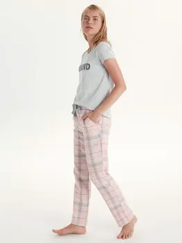 

Lettering Printed Plaid Pajamas set