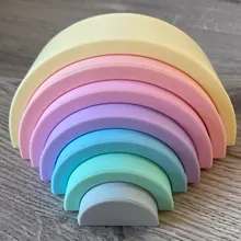 TYRY.HU-mordedor de silicona para bebé, mordedor educativo de arcoíris suave, bloques de apilamiento plegables 3D, juguetes libres de bisfenol A, 7/10 Uds.