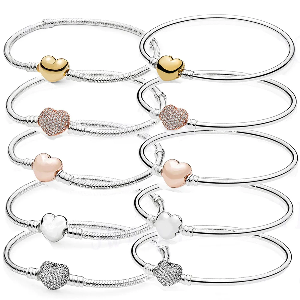 

CHAMSS Fashion 925 Sterling Silver Original Heart-shaped Basic Bracelet Diy Charm Jewelry For Ladies Exquisite All-match Gift