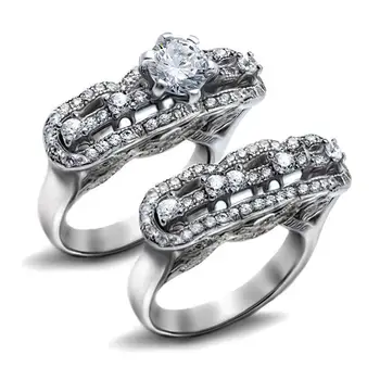 

Double silver ring with large stone