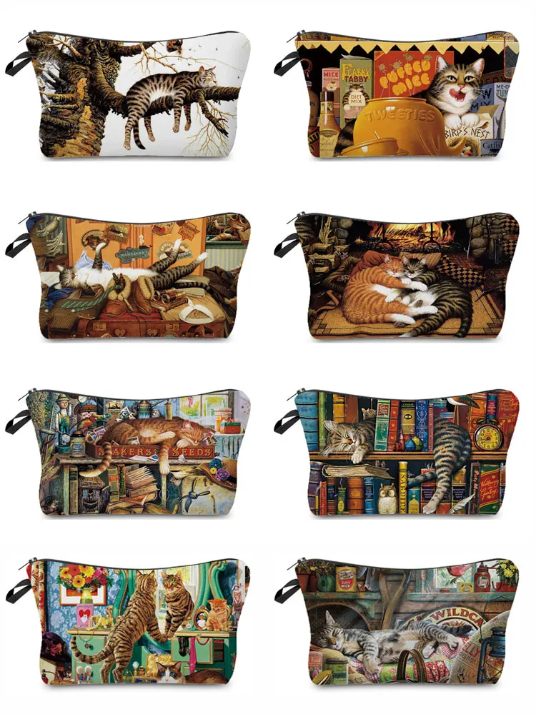 

Cat Double Sided Printed Cosmetic Bag Women Makeup Bag Cool Fashion Storage Bags Ladies Toiletry Bag Portable Unisex Pencil Case