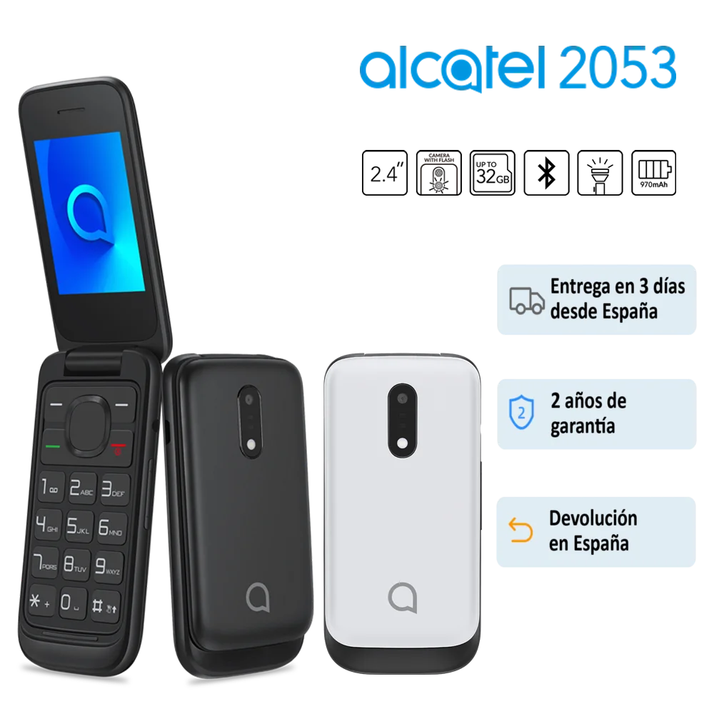 Movil Alcatel 2053D Pantalla 2.4 Senior Phone  Boton SOS Radio FM Bluetooth Concha Tapa Bateria 970 mAh MIcro SD 2053 Dual Sim