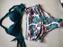 Bikini femenino con cuello Halter y cintura alta, traje de baño con cuello halter y cintural alta con estampado floral en talla XXL