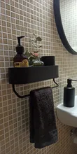 Black Bathroom Shelves Rack Towel-Bar Wall-Shelf Shower-Storage Kitchen Aluminum Space