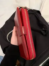 Cartera de cuero con cera de aceite para mujer, monedero de gran capacidad, con cremallera, bolso de mano largo, tarjetero, 2020
