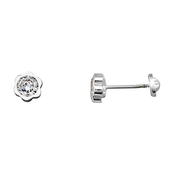

925 Sterling silver earrings m. Flower 6.5mm. Girl center chatón cubic zirconia screw clasp