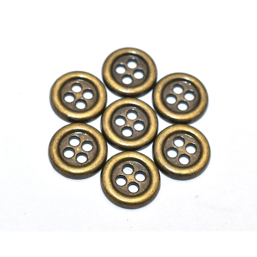 Bronze Coat Buttons Antique Metal Flat Button 11mm Four Hole Sewing Buttons  Blazer Button for Clothing or Leather Wrap Clasps