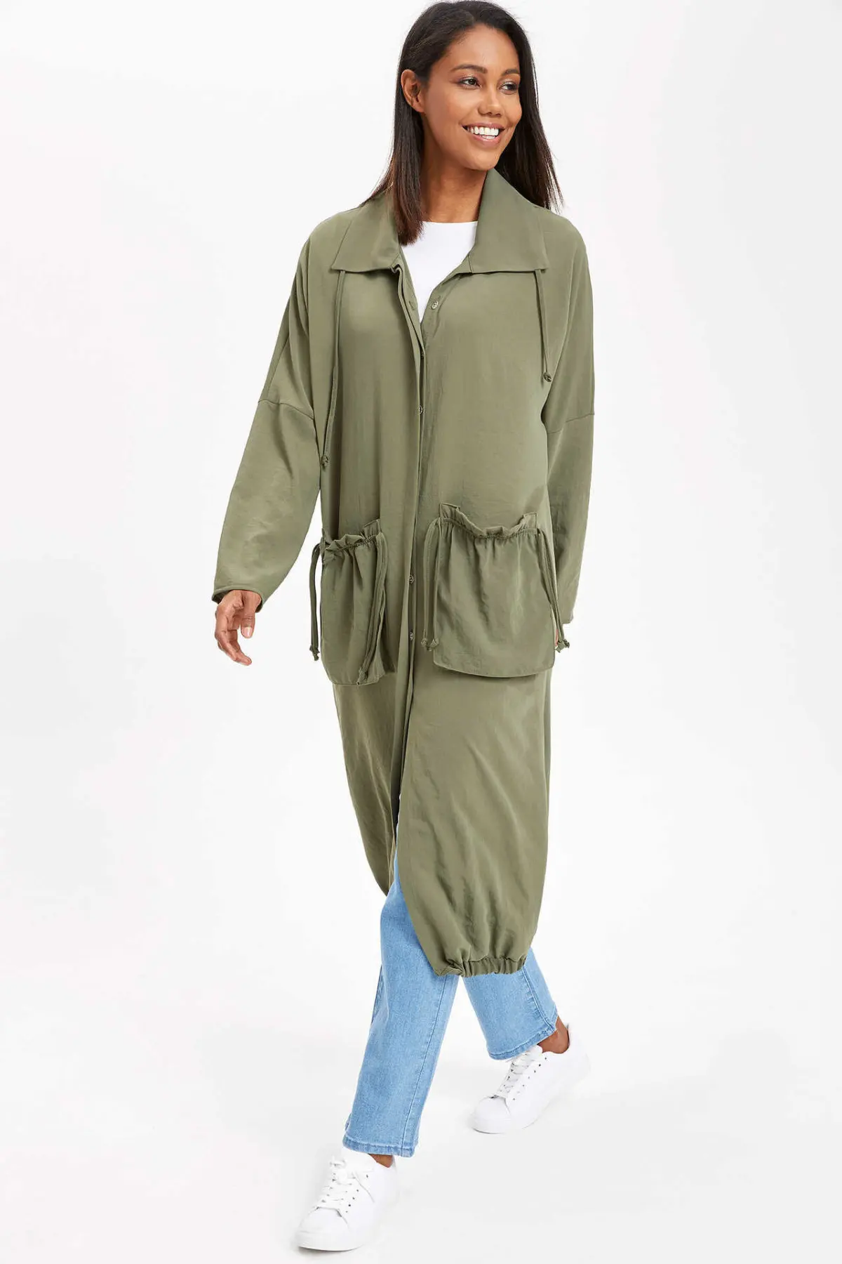DeFacto Fashion Woman Lapel Casual Coat Ladies Pure Color Long Tops Female Pockets Comfort Clothes - L0912AZ19SP DeFacto Fashion Woman Lapel Casual Coat Ladies Pure Color Long Tops Female Pockets Comfort Clothes - L0912AZ19SP