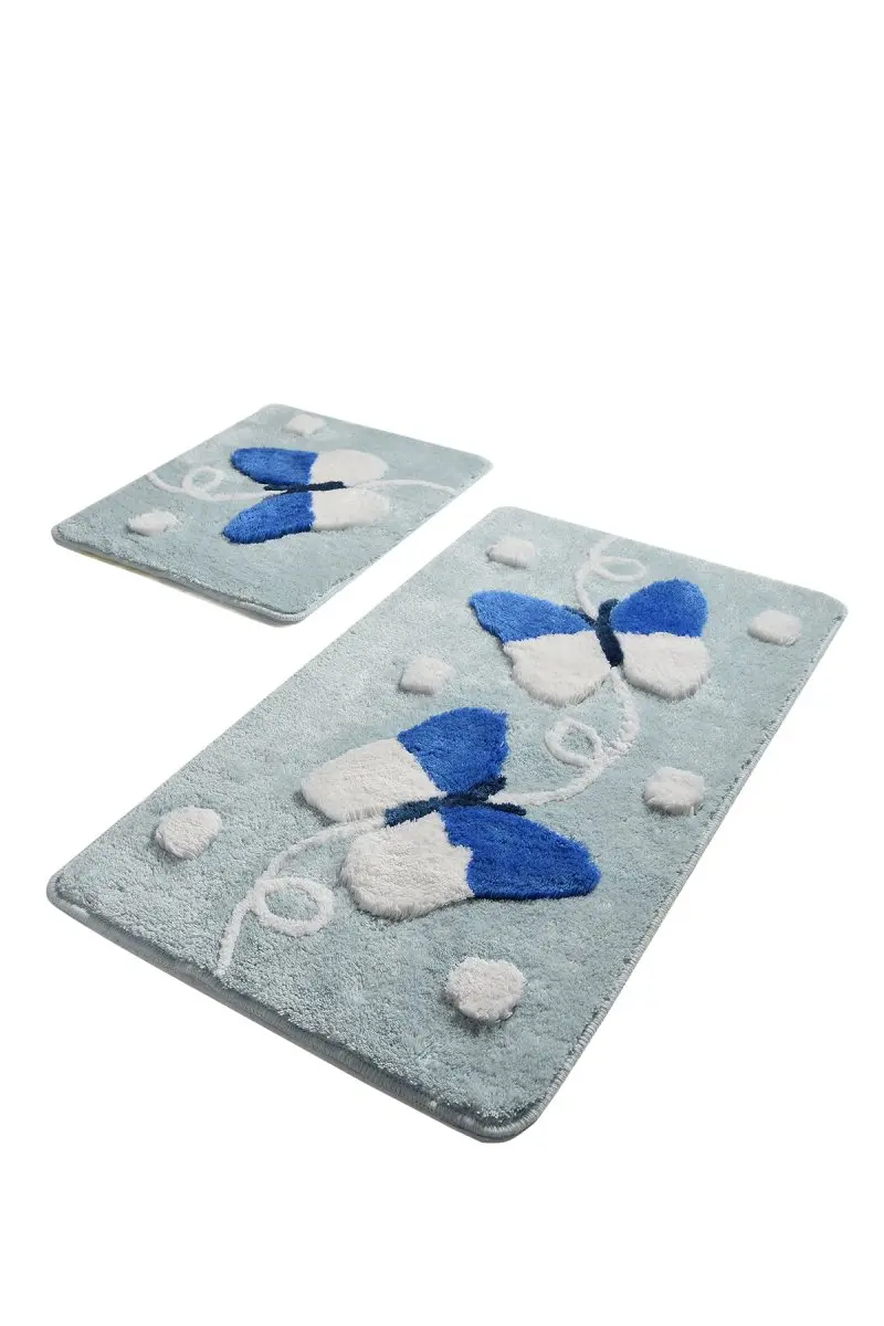 

Bath Mats Non Slip Anti Mould Mats Non Slip Anti Mould Mari Blue 2'Li Set 60X100 Cm- 50X60 Cm