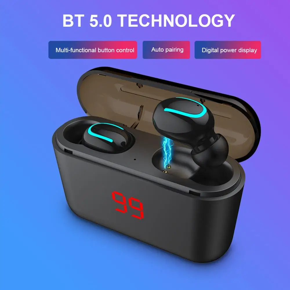 Черный u образный с цифровым дисплеем HBQ Q32 TWS Bluetooth беспроводные наушники