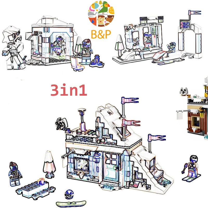 31080, 386 шт., креативная модель лыжного снежного курорта 3 в 1, обучающая игрушка DIY для детей, 11048, строительный блок, подарок