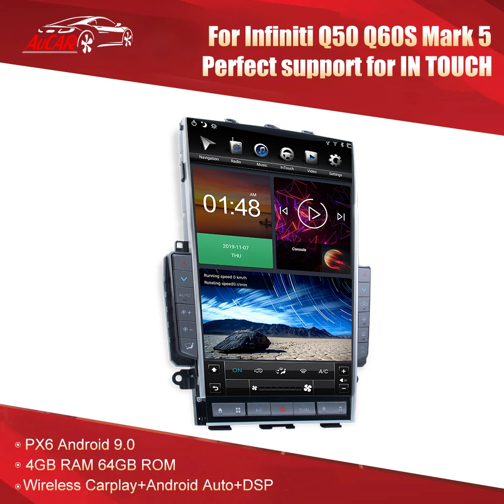 Головное устройство AuCar Android для Infiniti Q50 Q50S Q60 Q60S 13 6 дюймов в стиле Tesla