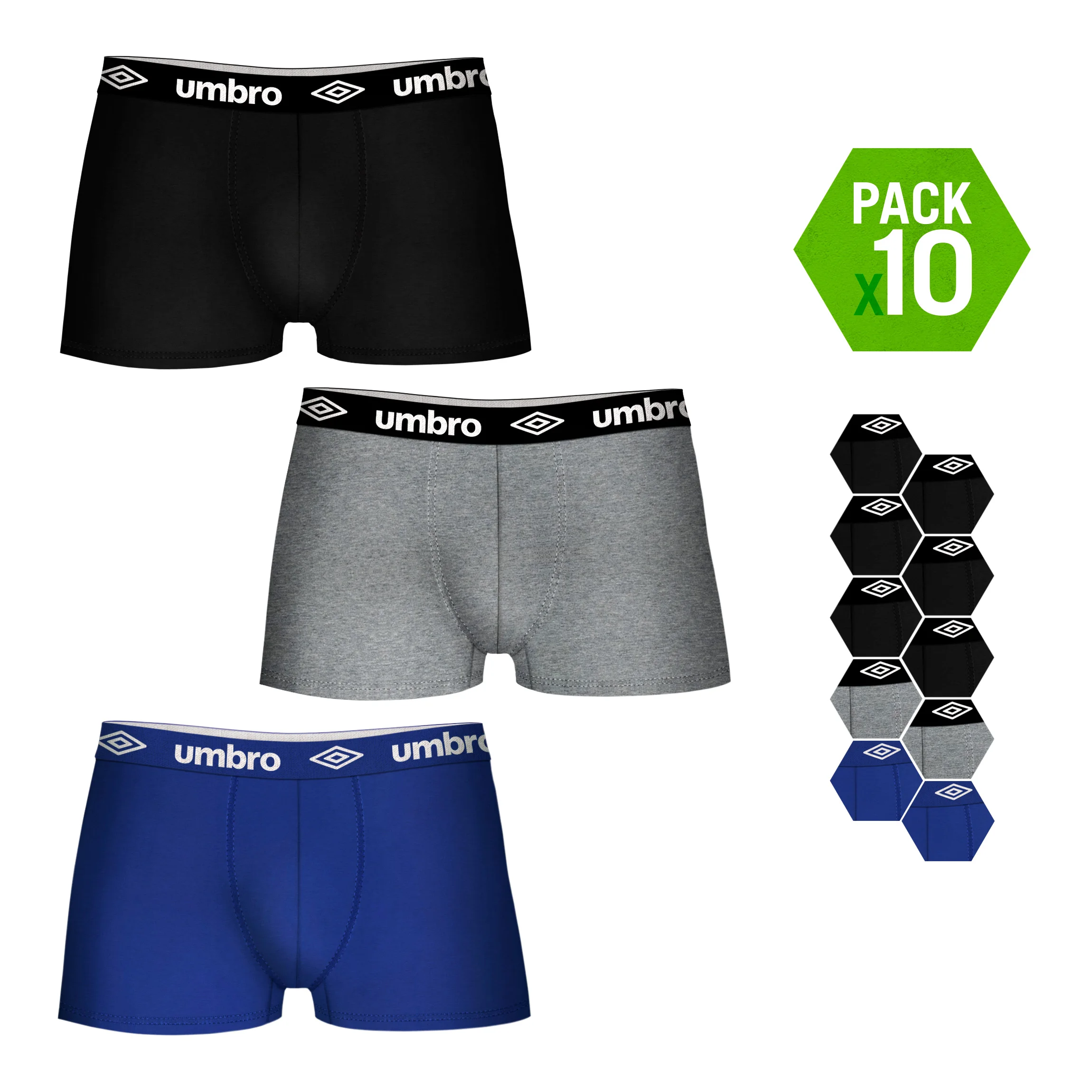 Мужские шорты боксеры UMBRO комплект из 10 предметов черного серого и синего
