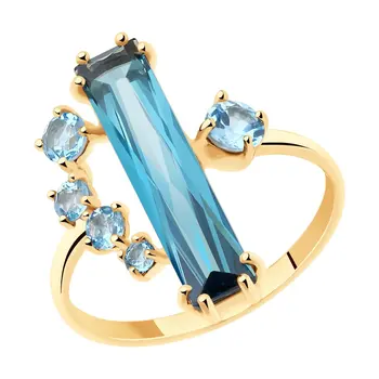 

Sokolov ring in Gold with Topaz and synthetic sieve, fashion jewelry, gold, 585, women's male
