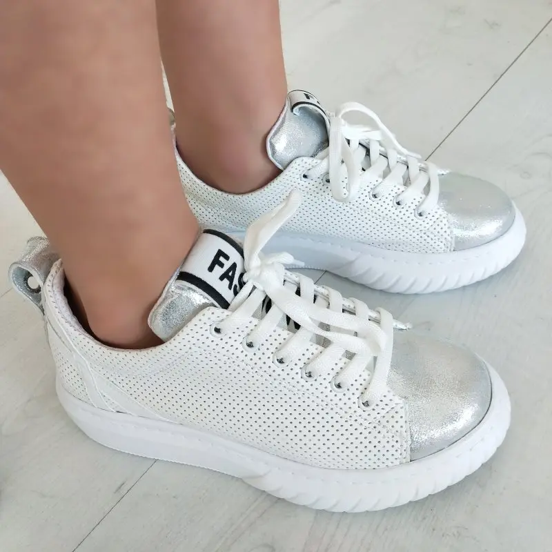 silver sports shoes