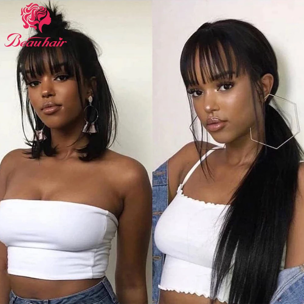 

Brazilian Straight Human Hair Wigs 10 Inch Human Hair Bob Wig With Bangs 18 Inch Silky Straight Wigs For Black Women Beauhair