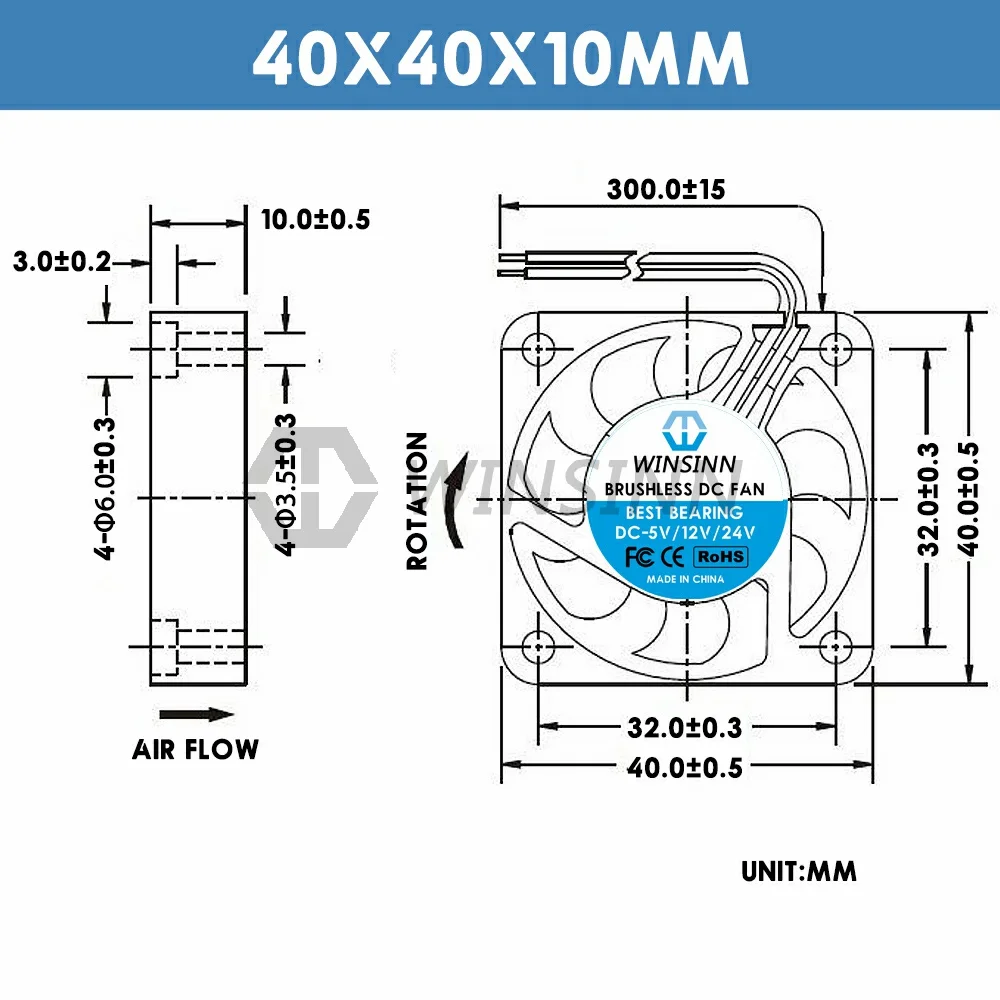Winsinn-ventilador Hidráulico e Duplo do Rolamento de Esferas Refrigeração sem Escova 40x10 mm 2pin dc 5v 12v 24v 4010 Pack - Imagem 4