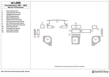 

Interior trim for Ford Mustang 1987-1993. Set L505.