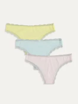 

Lace Detail Cotton Hipster Panties 3'lü