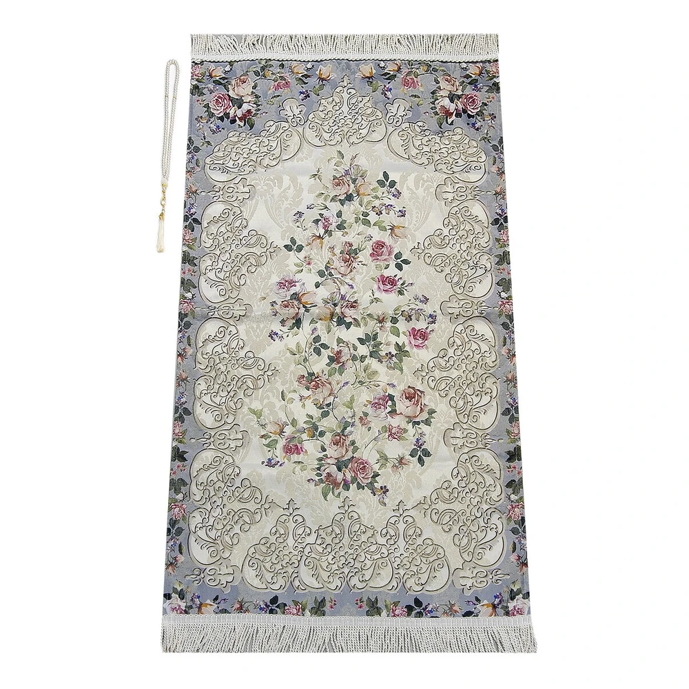 Chenile prayer rug with Iqrah floral Ottoman motif Gray and colorful, Ottoman carpet, prayer prayer rug, yoga, exercise-free, meditation