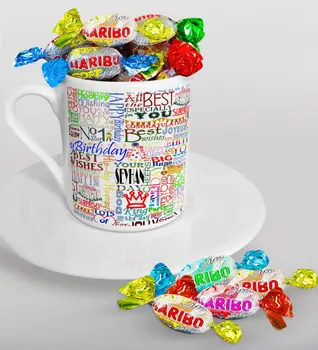 

Personalized Happy Birthday Turkish coffee Cup and Haribo Candy Gift Seti-2