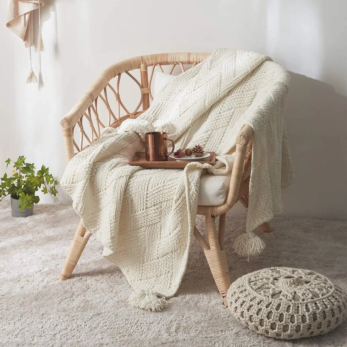 REGINA Nordic Chenille Throw Blanket For Sofa Bed Luxurious Knit