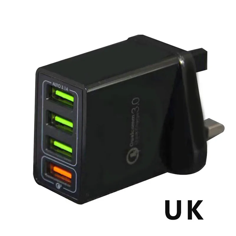 Быстрое зарядное устройство 3,0 48 Вт USB зарядное устройство для samsung A50 A70 iPhone 7 8 huawei P20 Tablet QC 3,0 быстрое настенное зарядное устройство США ЕС Великобритания разъем-адаптер - Тип штекера: UK Black