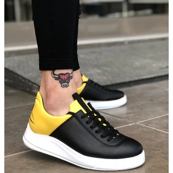 

BA0031 Sneakers Black Yellow White Sole Casual Men Shoes. van, chaussure, air, para, flip, cover, lace, shoelaces, loafer