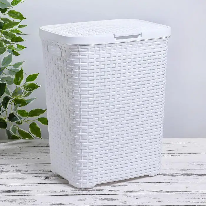 Cesta ropa sucia con tapa de ratán, 40 L, cm, color blanco - AliExpress