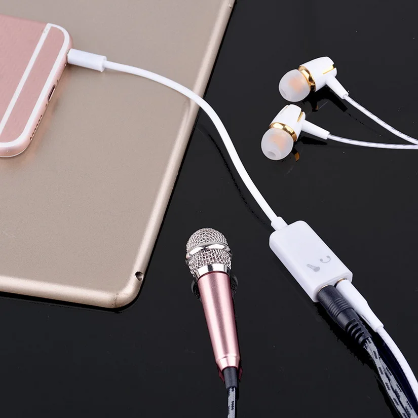 WHOLESALE 1000PC 3 5mm Double Jack Headphone Splitter Microphone Audio Adapter 2 In 1 Headphone Jack Microphone Hole for Moblie