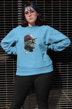 

Angemiel Wear Streetstyle Bespectacled Cat Blue Women Sweatshirts
