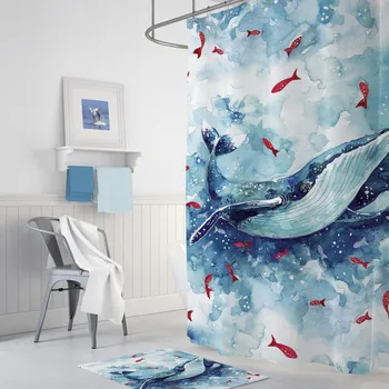

Zethome Whale Shower Curtain 180 x 200 cm Digital Print Modern Design Polyester Fabric Waterproof Washable Mould (71" x 78")