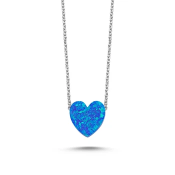 

KUTAYDAN Blue Opal Heart Necklace 925 Sterling Silver