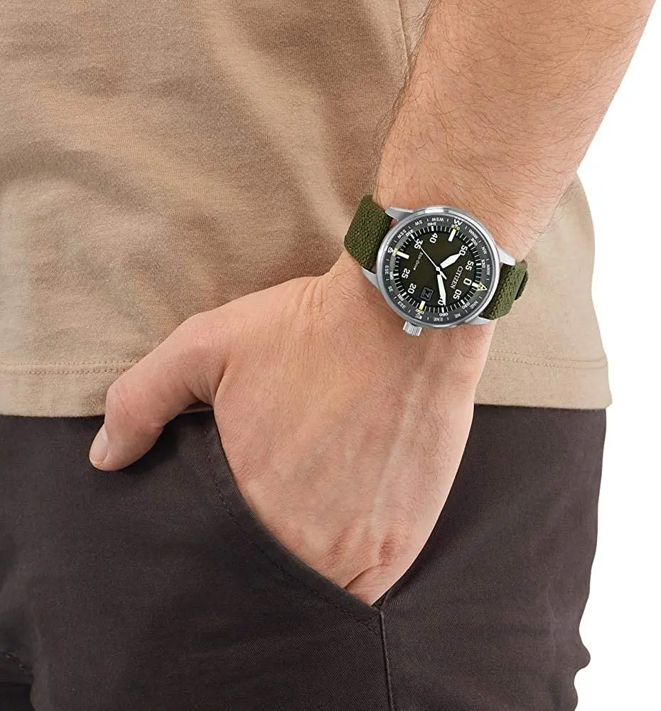 Jam Tangan Pria Citizen Eco drive BM7390 31X Kalender Tanggal Pria Tali  Nilon Hijau 42Mm Tali Jam Tangan Kain|Olahraga Jam Tangan| - AliExpress